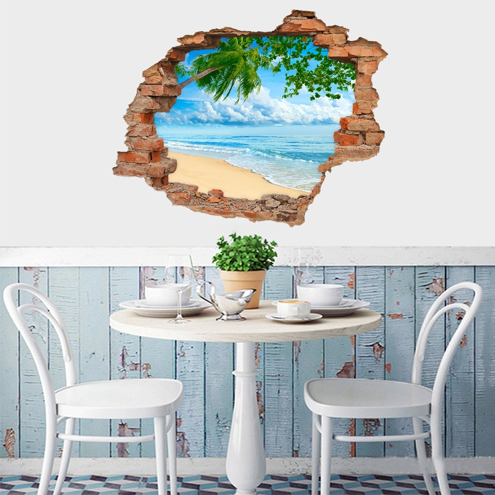 3D Blue Sea Scenery 207 Broken Wall Murals Wallpaper AJ Wallpaper