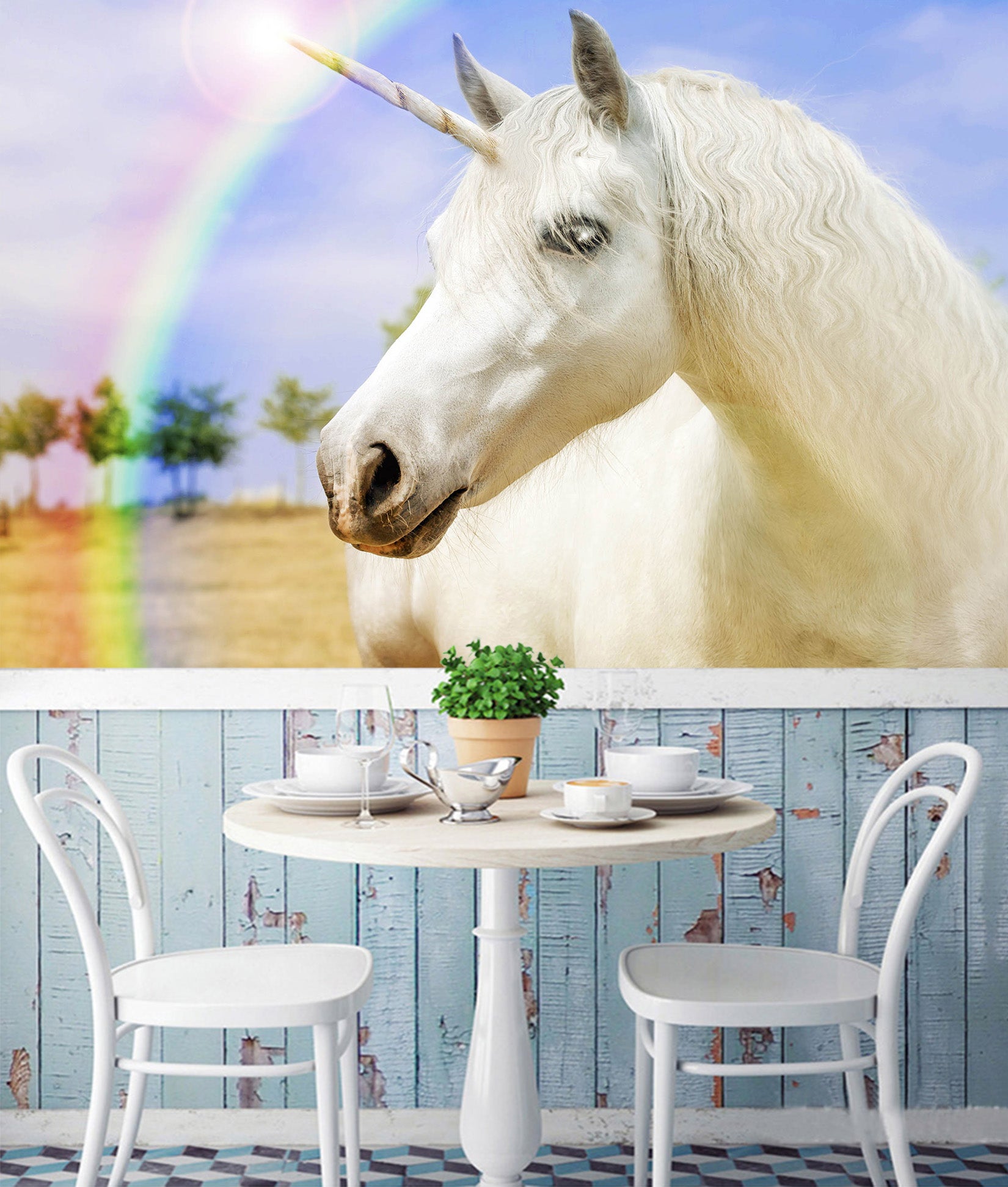 3D White Unicorn 1046 Wall Murals