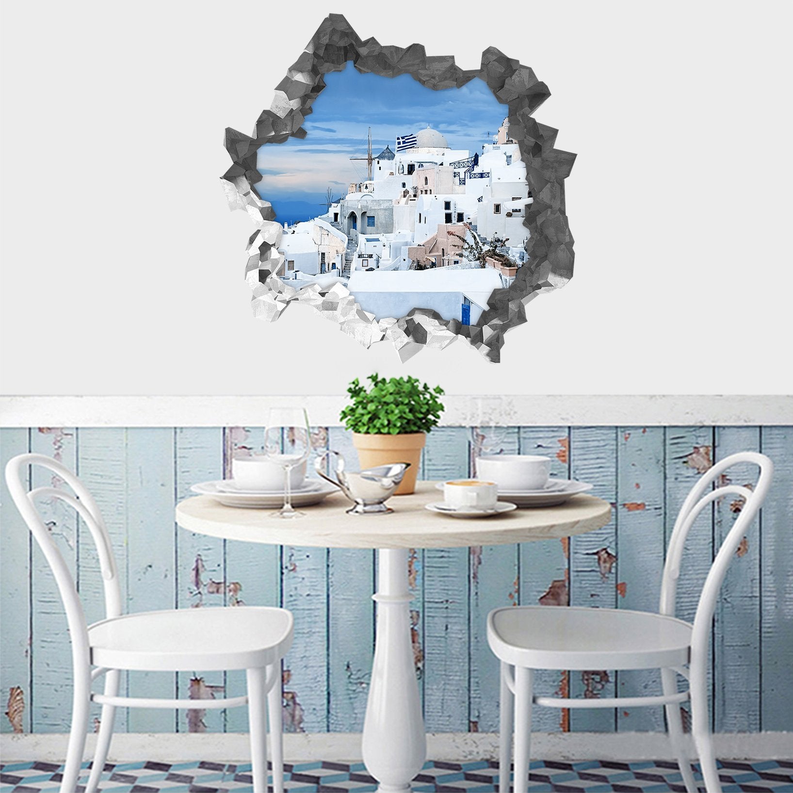 3D Santorini Island 229 Broken Wall Murals Wallpaper AJ Wallpaper