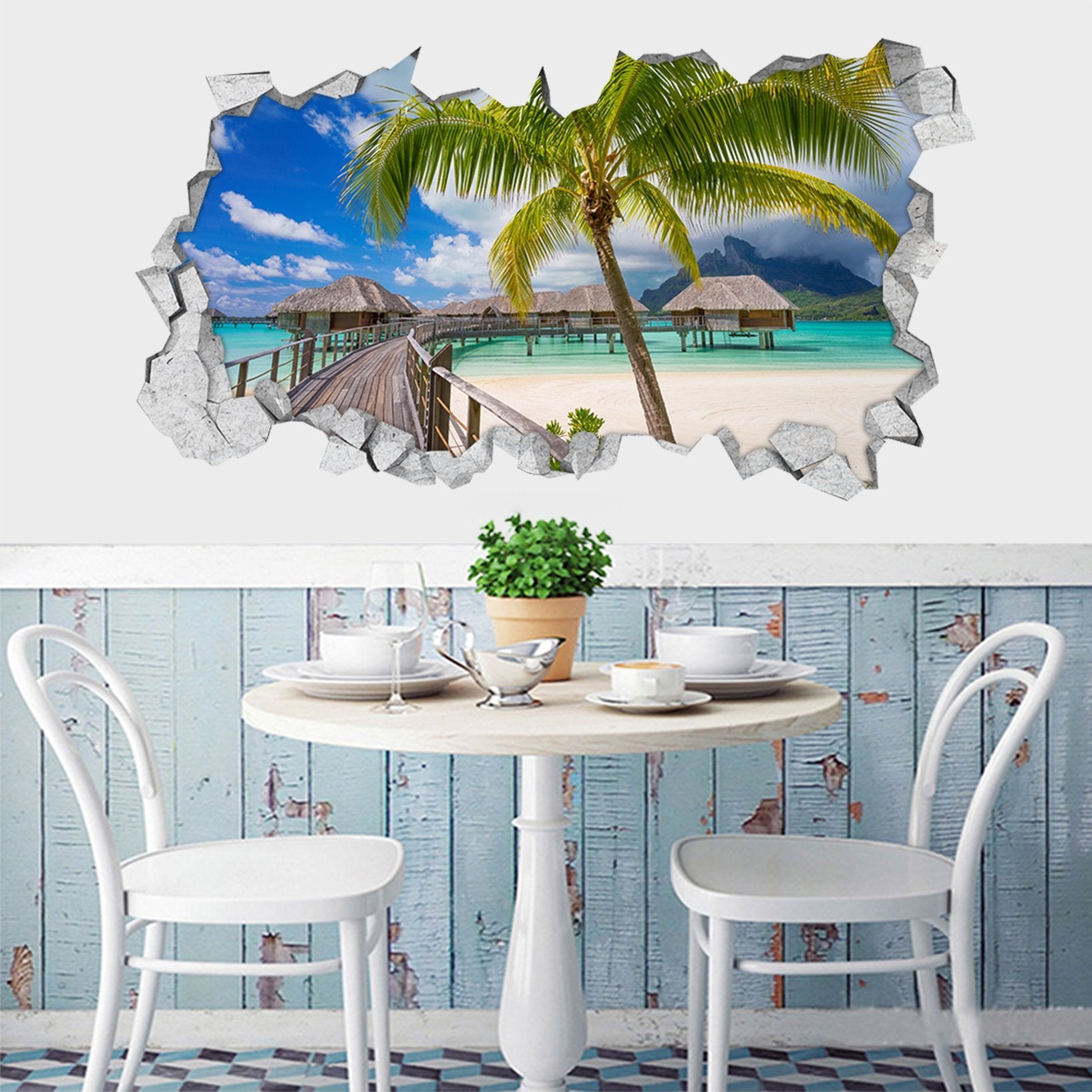 3D Sea Corridor Pavilions 084 Broken Wall Murals Wallpaper AJ Wallpaper