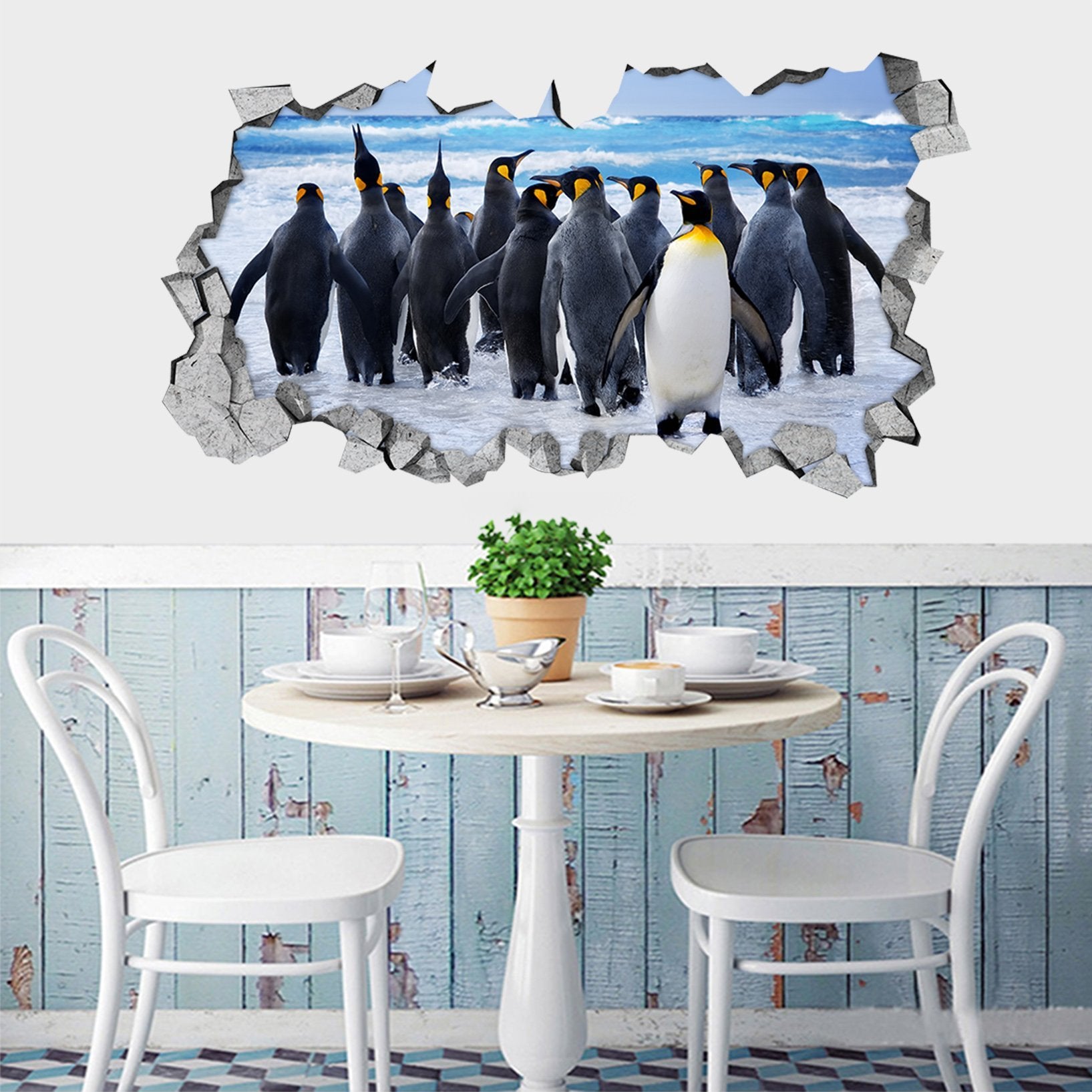 3D Seaside Penguins 148 Broken Wall Murals Wallpaper AJ Wallpaper