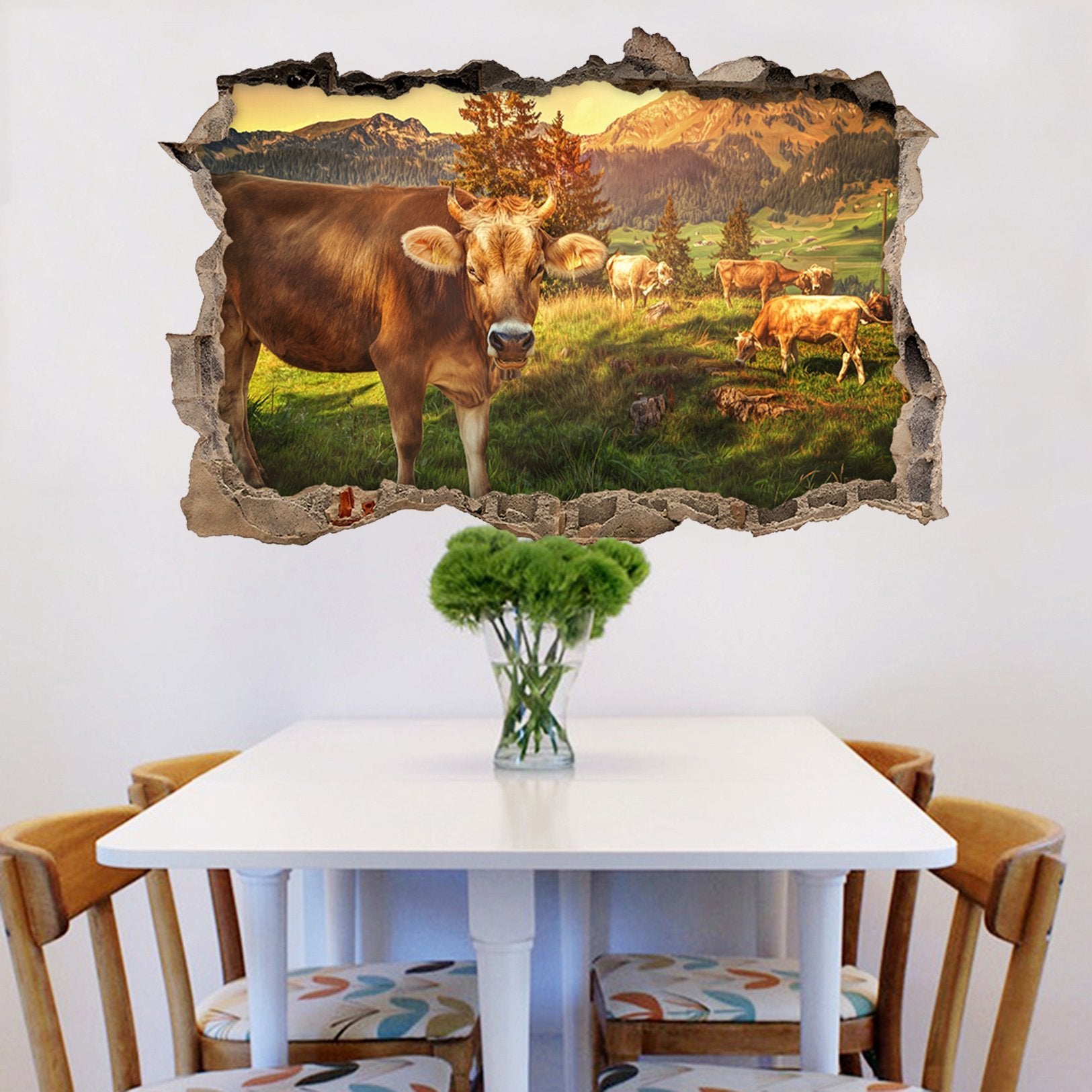 3D Grassland Cattle 321 Broken Wall Murals Wallpaper AJ Wallpaper