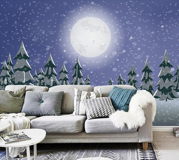 3D Moon Birch Forest 085 Wallpaper AJ Wallpaper