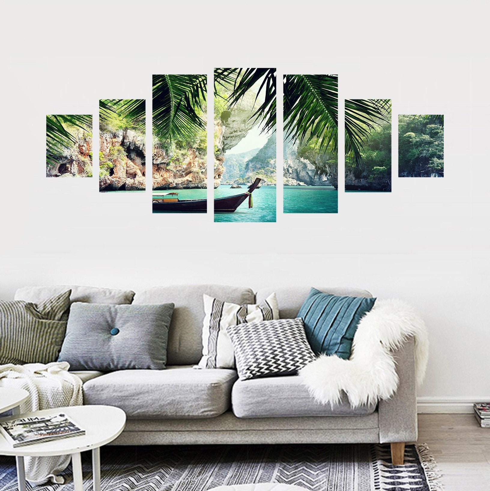 3D Mountain Boat 146 Unframed Print Wallpaper Wallpaper AJ Wallpaper