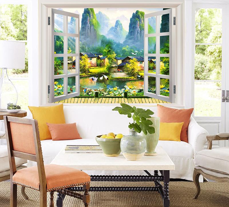 3D Green Hills And River Out Of Window 3 Wallpaper AJ Wallpaper