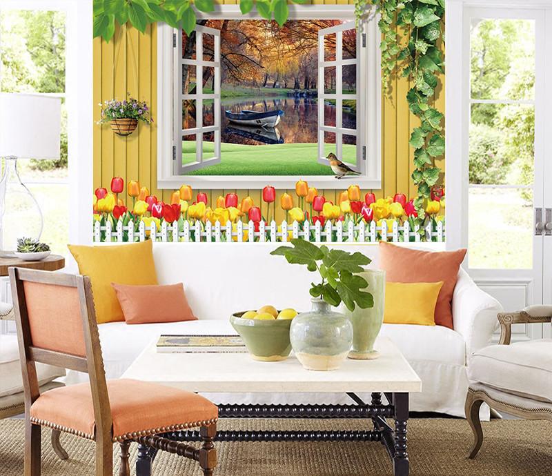 3D Autumn Lake Floating Boat 83 Wallpaper AJ Wallpaper