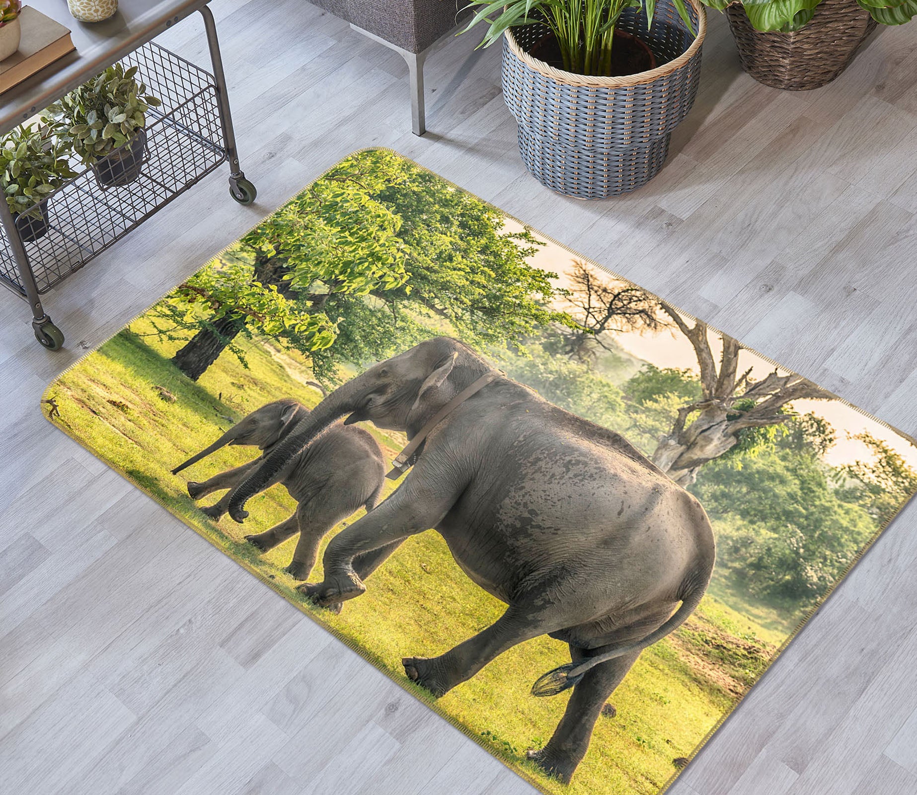 3D Elephant Tree 058 Animal Non Slip Rug Mat