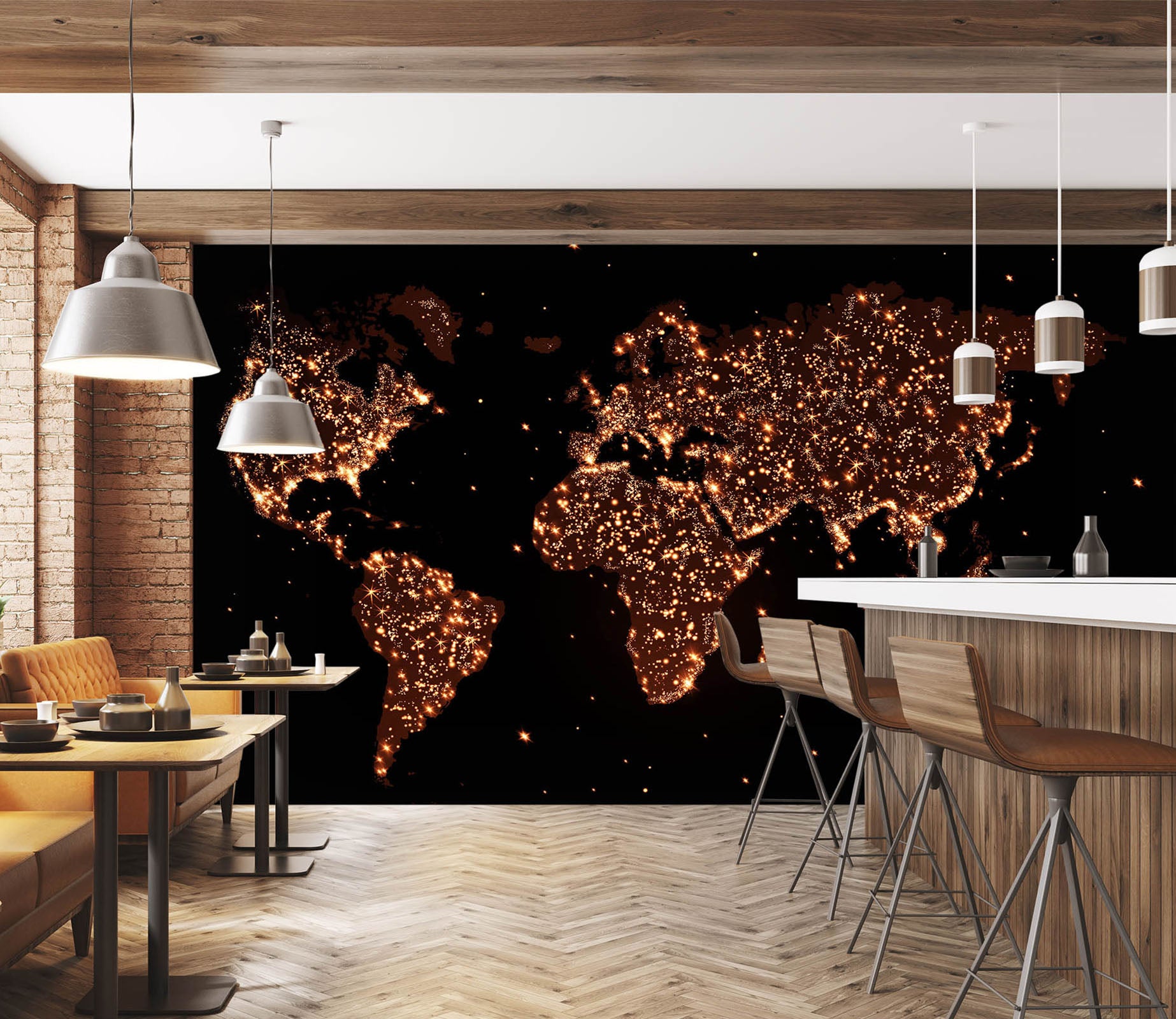 3D Golden Lights 2054 World Map Wall Murals
