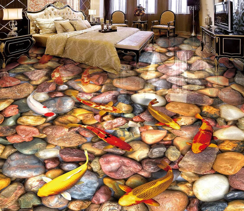 3D Swimming Koi Fish 069 Floor Mural Self-Adhesive Sticker Bathroom Non-slip Waterproof Flooring Murals