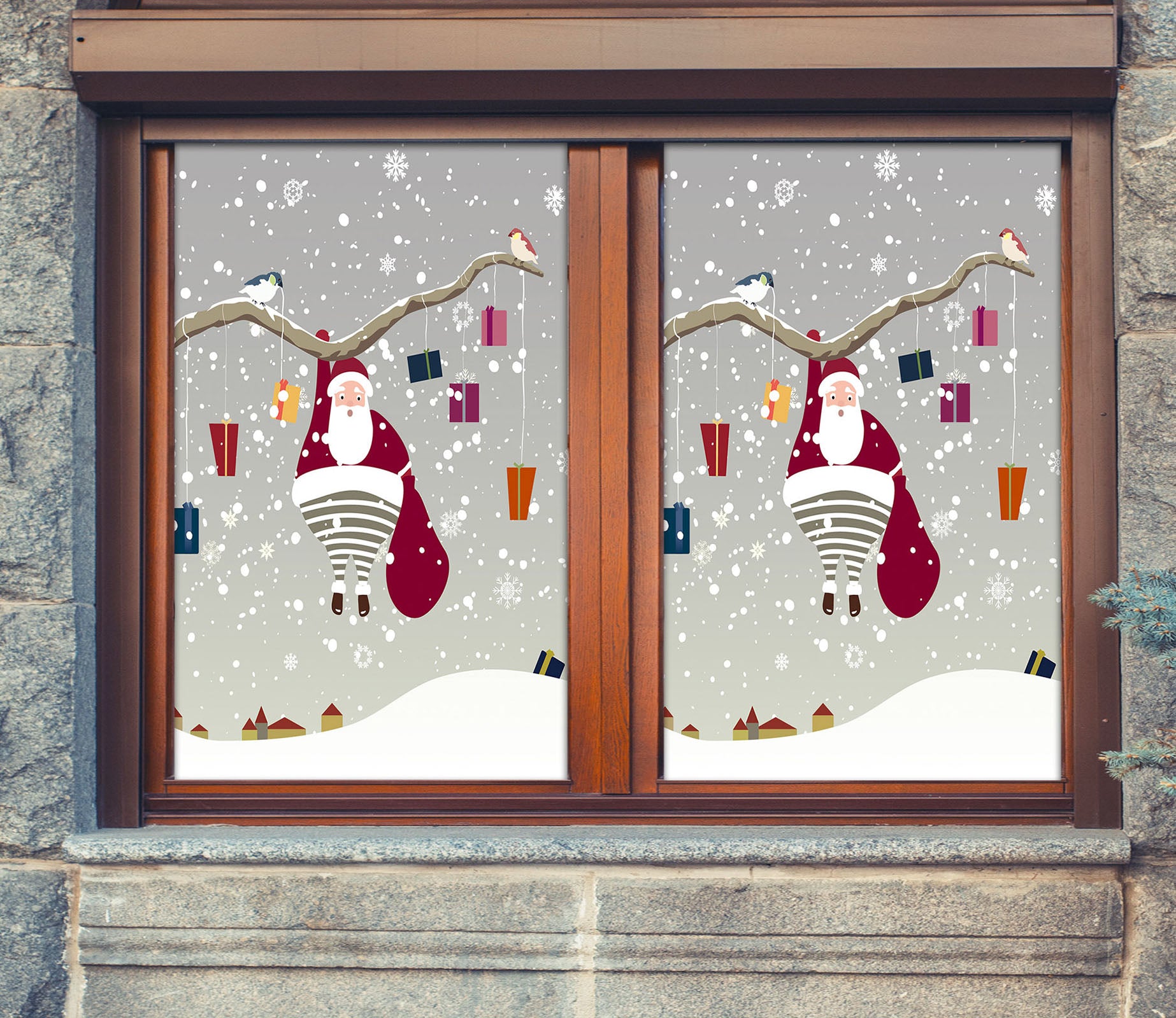 3D Snow Santa Claus 31010 Christmas Window Film Print Sticker Cling Stained Glass Xmas