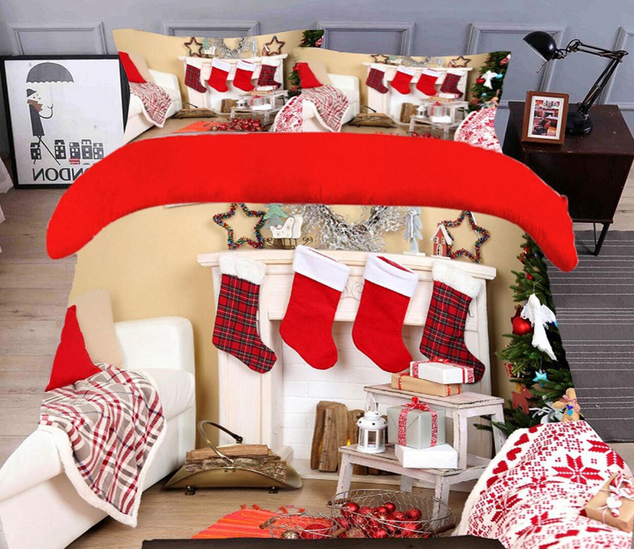 3D Sock 31250 Christmas Quilt Duvet Cover Xmas Bed Pillowcases