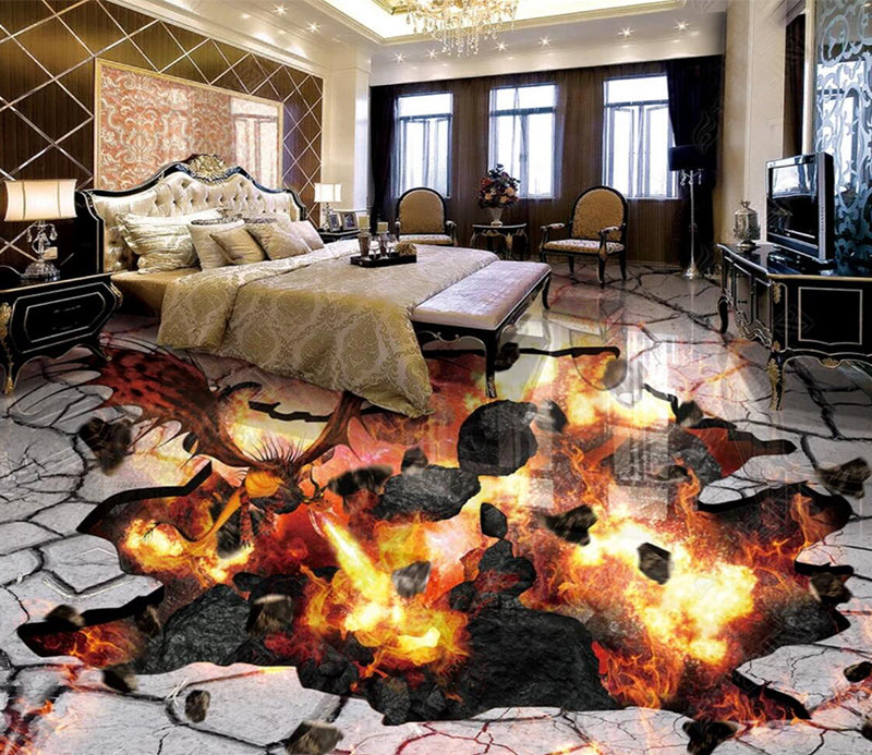 3D Flaming Stone 068 Floor Mural Self-Adhesive Sticker Bathroom Non-slip Waterproof Flooring Murals