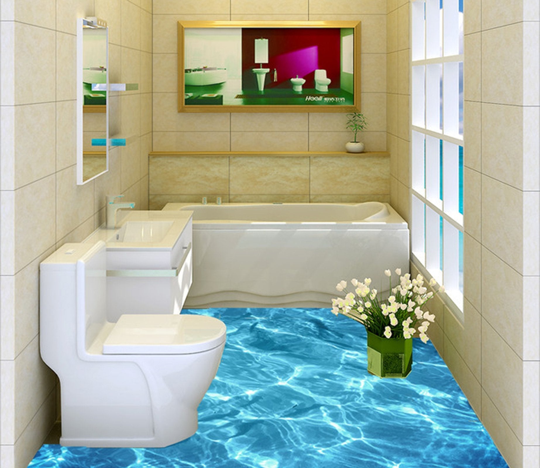 3D Blue Wave WG009 Floor Mural Wallpaper AJ Wallpaper 2