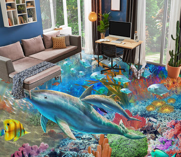 3D Dolphin Sea Fish 96215 Adrian Chesterman Floor Mural  Wallpaper Murals Self-Adhesive Removable Print Epoxy