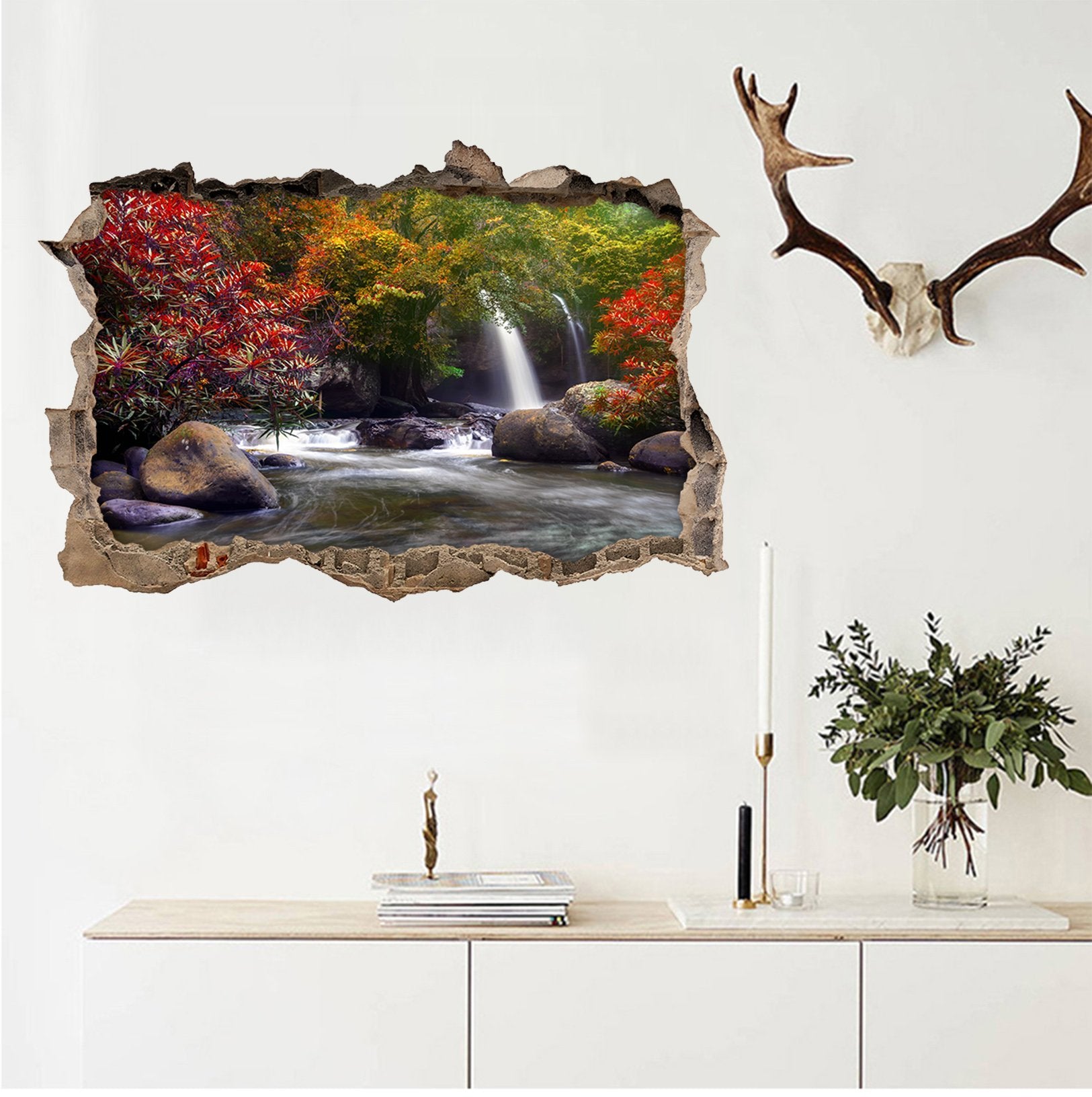 3D River Waterfall 028 Broken Wall Murals Wallpaper AJ Wallpaper