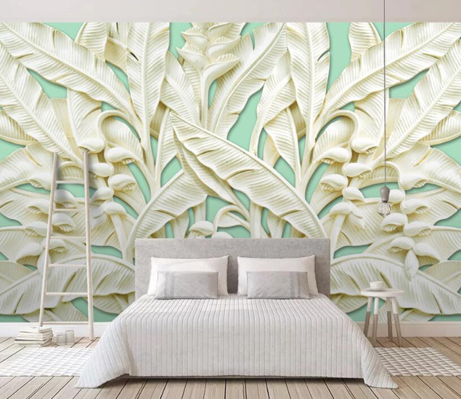 3D White Leaves 543 Wall Murals