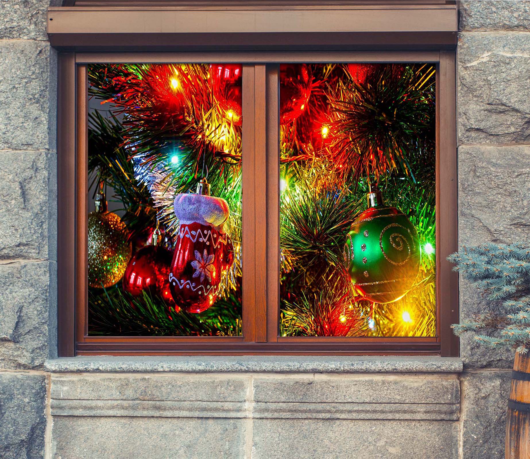 3D Color Fireworks 30115 Christmas Window Film Print Sticker Cling Stained Glass Xmas