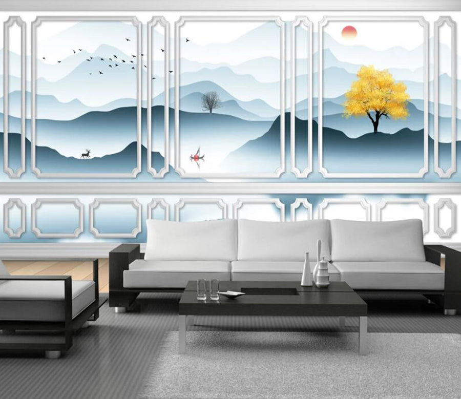 3D Pale Blue Mountains 776 Wall Murals