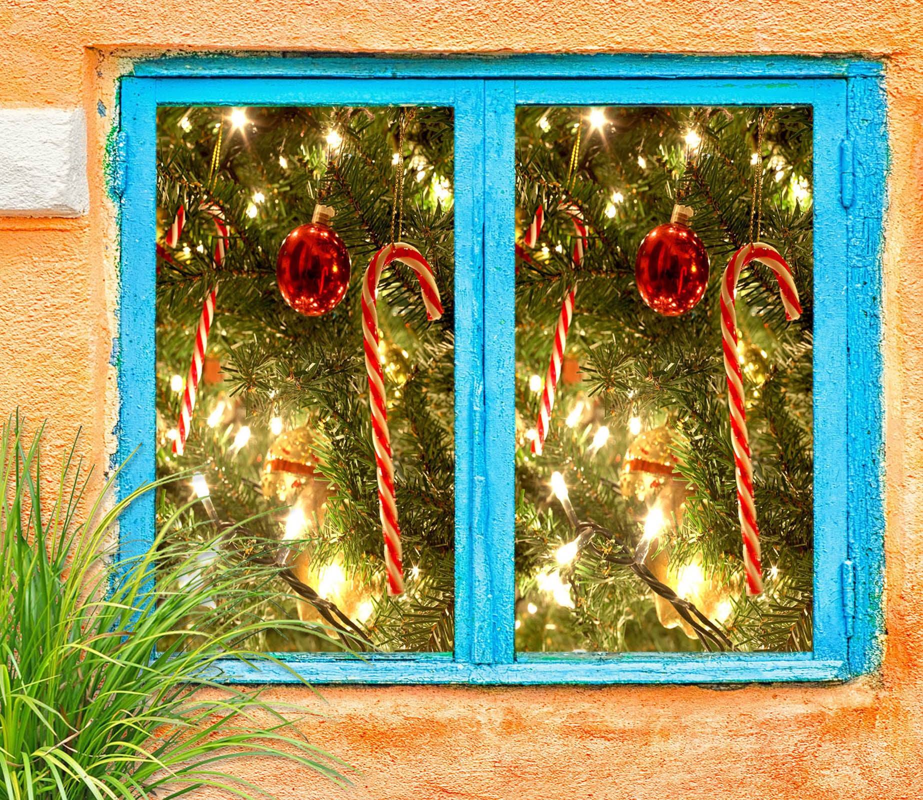 3D Candy Cane Pendant 30064 Christmas Window Film Print Sticker Cling Stained Glass Xmas