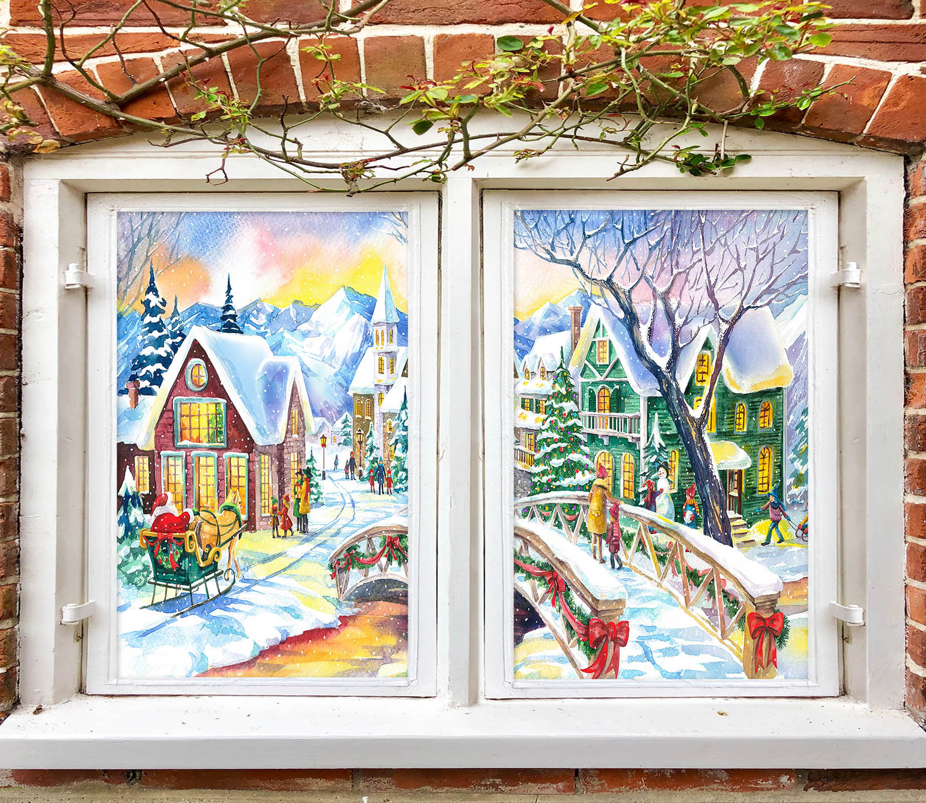 3D Snowy Town 30079 Christmas Window Film Print Sticker Cling Stained Glass Xmas