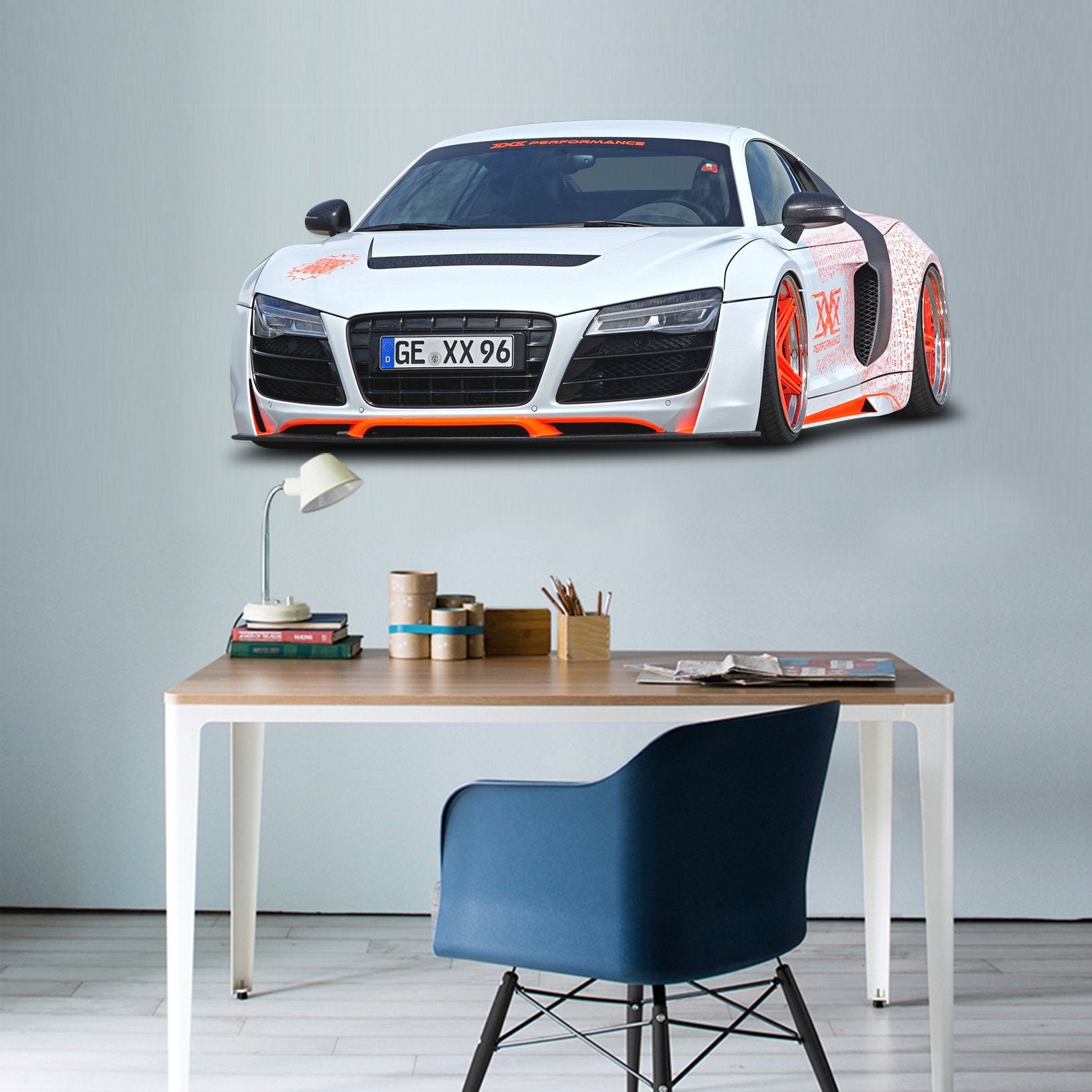 3D White Orange Sedan 166 Vehicles Wallpaper AJ Wallpaper