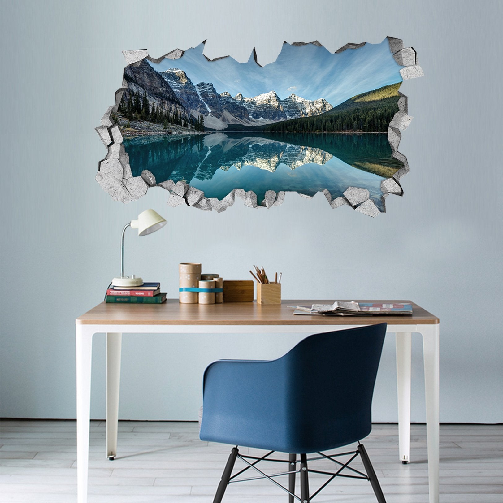 3D Peaceful Lake Scenery 027 Broken Wall Murals Wallpaper AJ Wallpaper