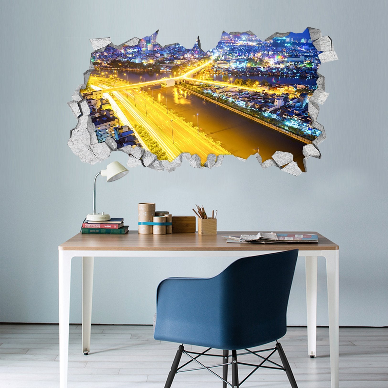 3D Bright City Night View 121 Broken Wall Murals Wallpaper AJ Wallpaper