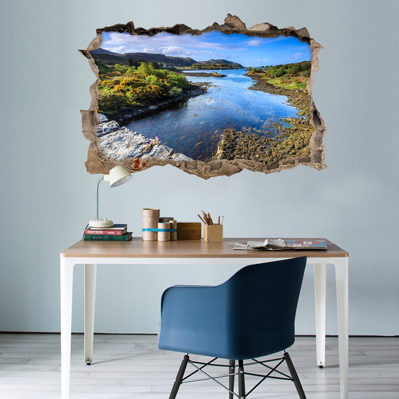 3D Long River Scenery 074 Broken Wall Murals Wallpaper AJ Wallpaper