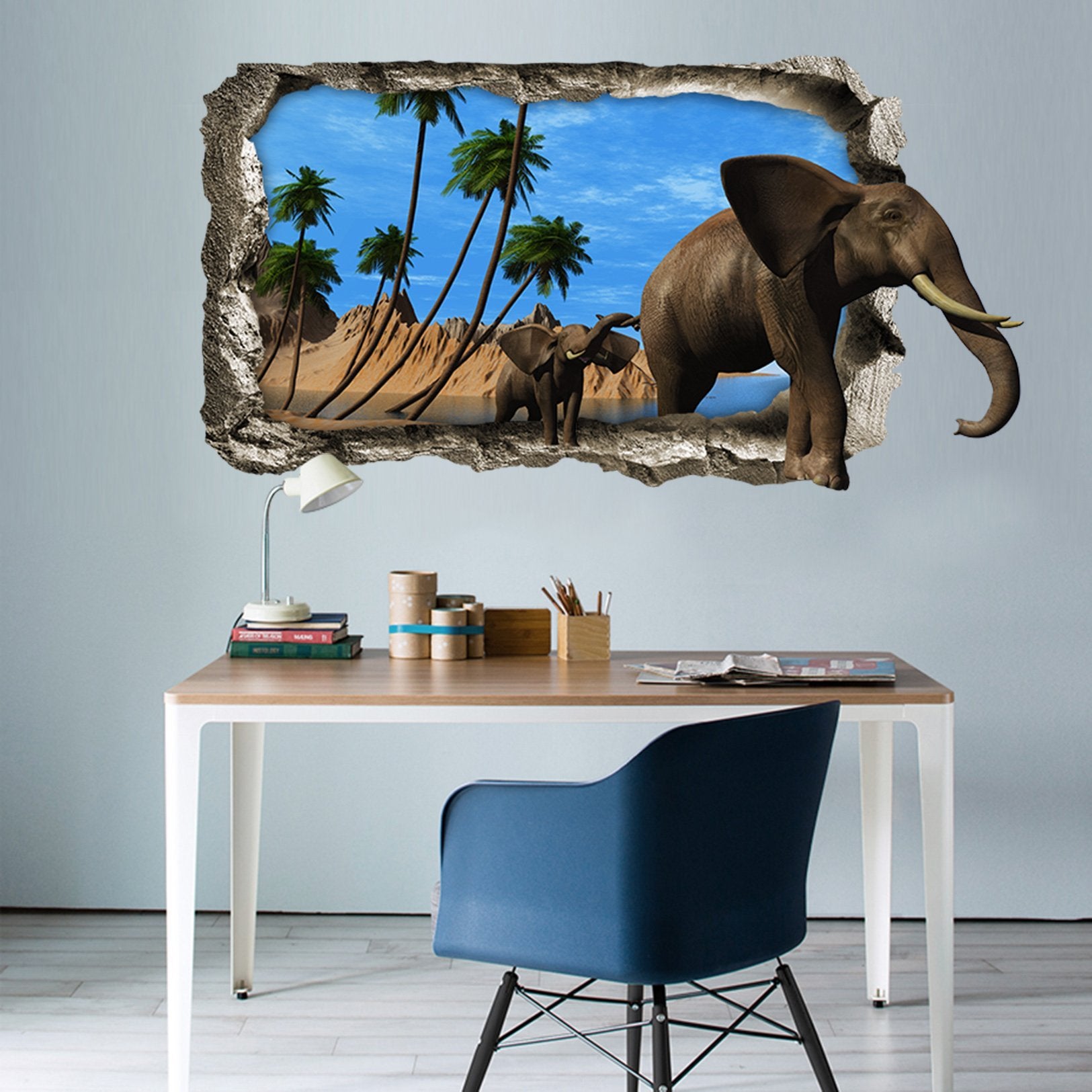 3D Seaside Elephants 149 Broken Wall Murals Wallpaper AJ Wallpaper