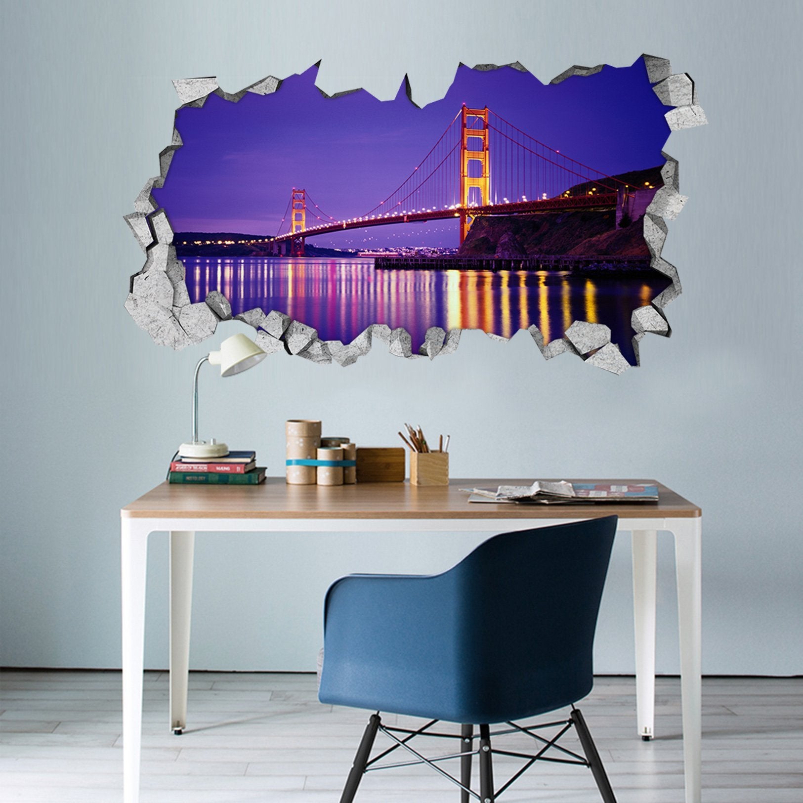 3D Golden Gate Bridge 304 Broken Wall Murals Wallpaper AJ Wallpaper