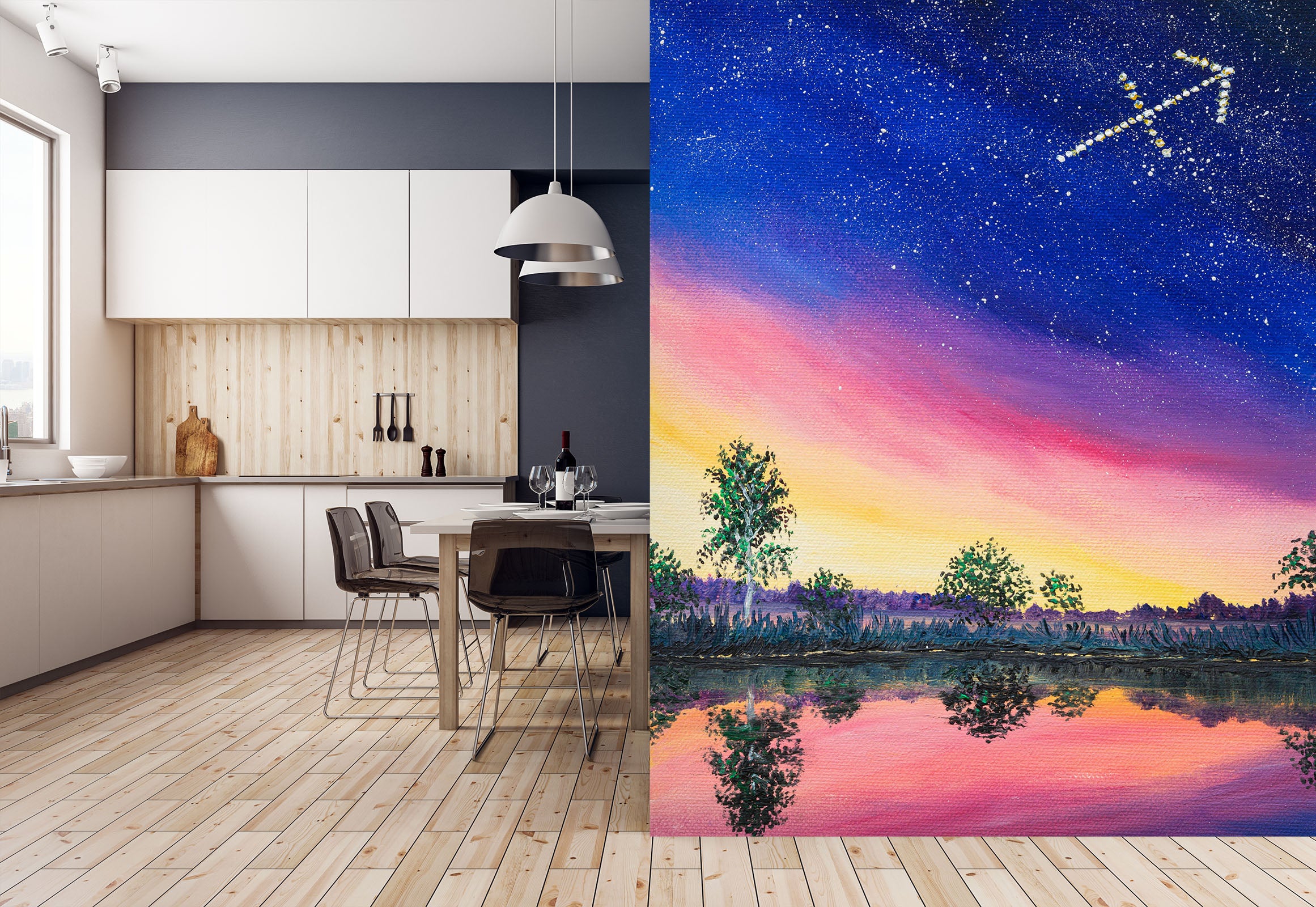 3D Starry Sky Lake Tree 1868 Marina Zotova Wall Mural Wall Murals