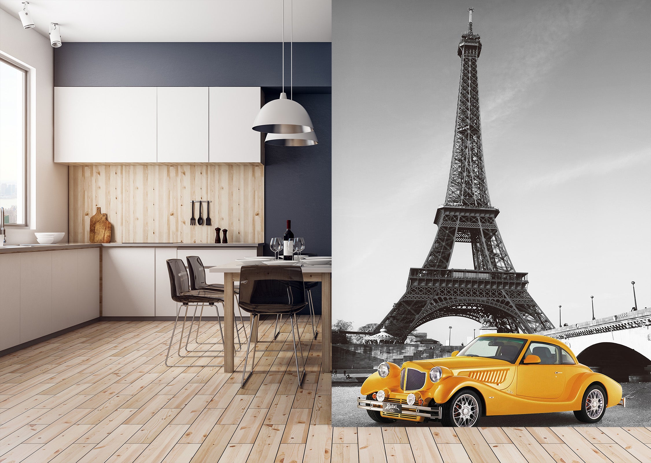 3D Eiffel Tower Car 438 Vehicle Wall Murals