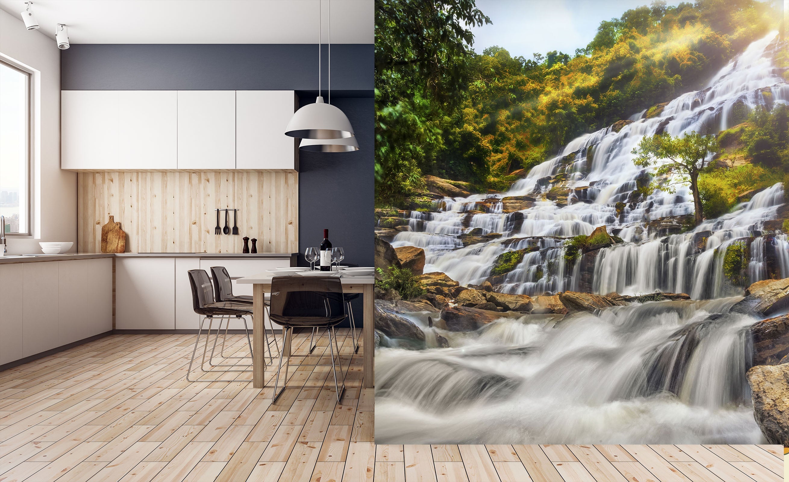 3D Waterfall Mountain 010 Wall Murals Wallpaper AJ Wallpaper 2
