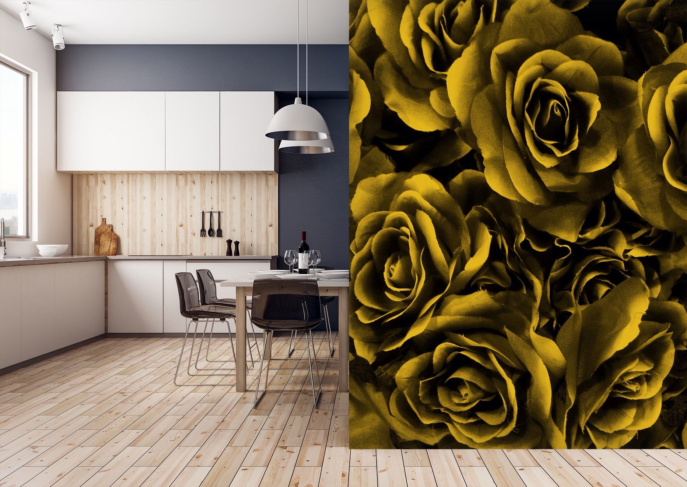 3D Gold Black Flowers 57240 Wall Murals