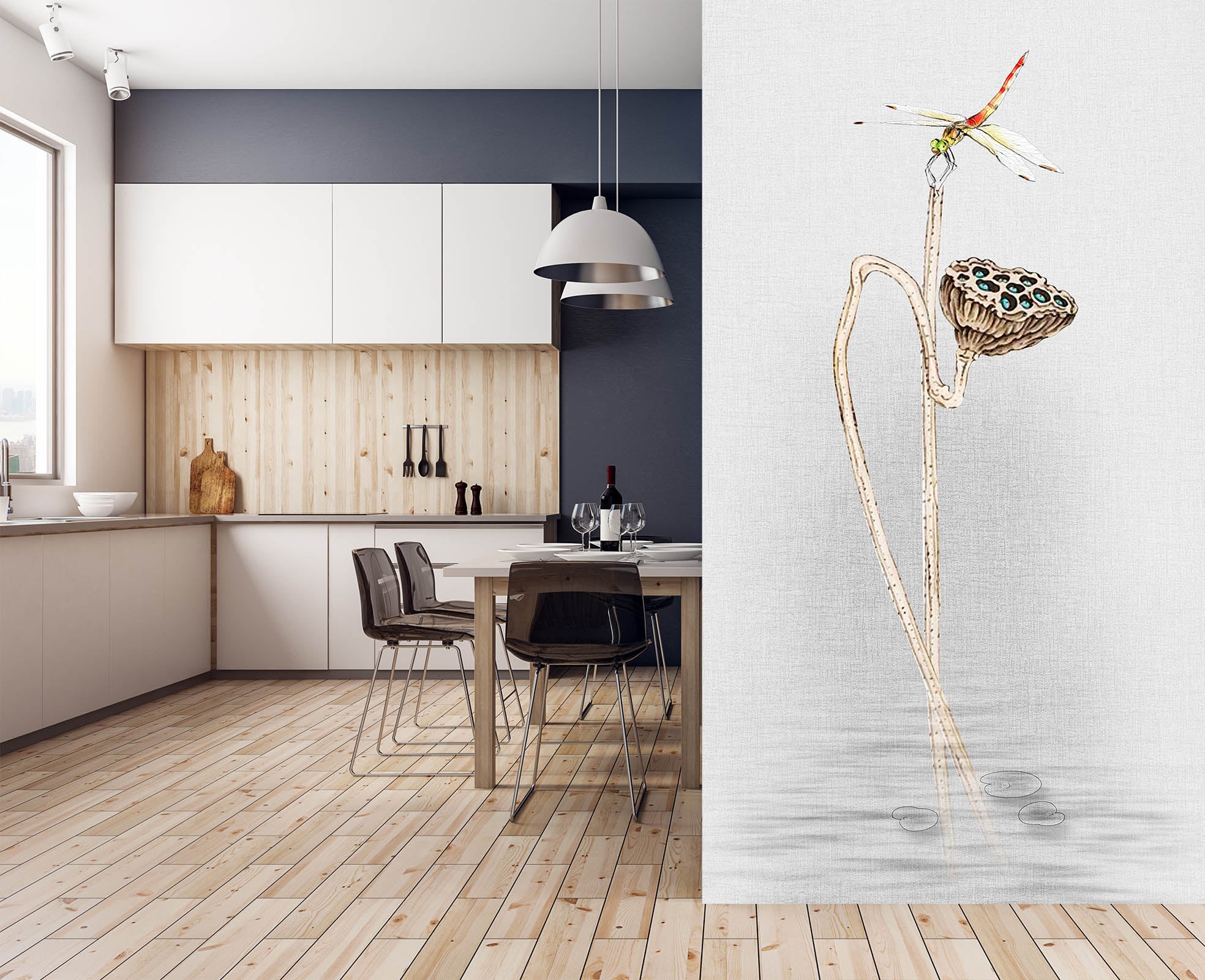 3D Dragonfly Lotus 1812 Wall Murals