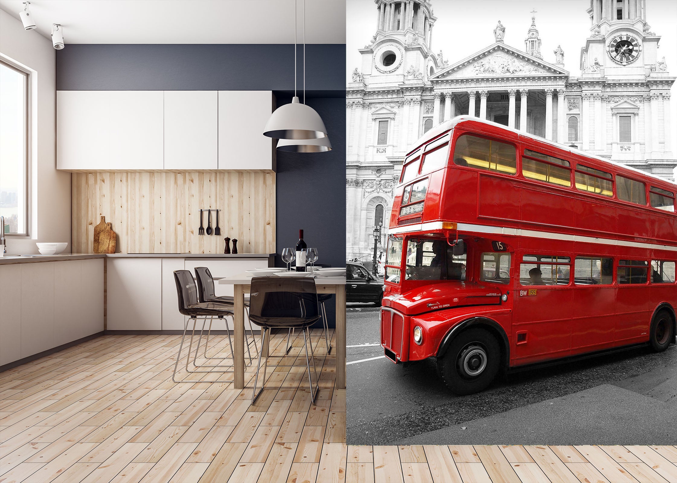 3D Double Decker Bus 443 Vehicle Wall Murals