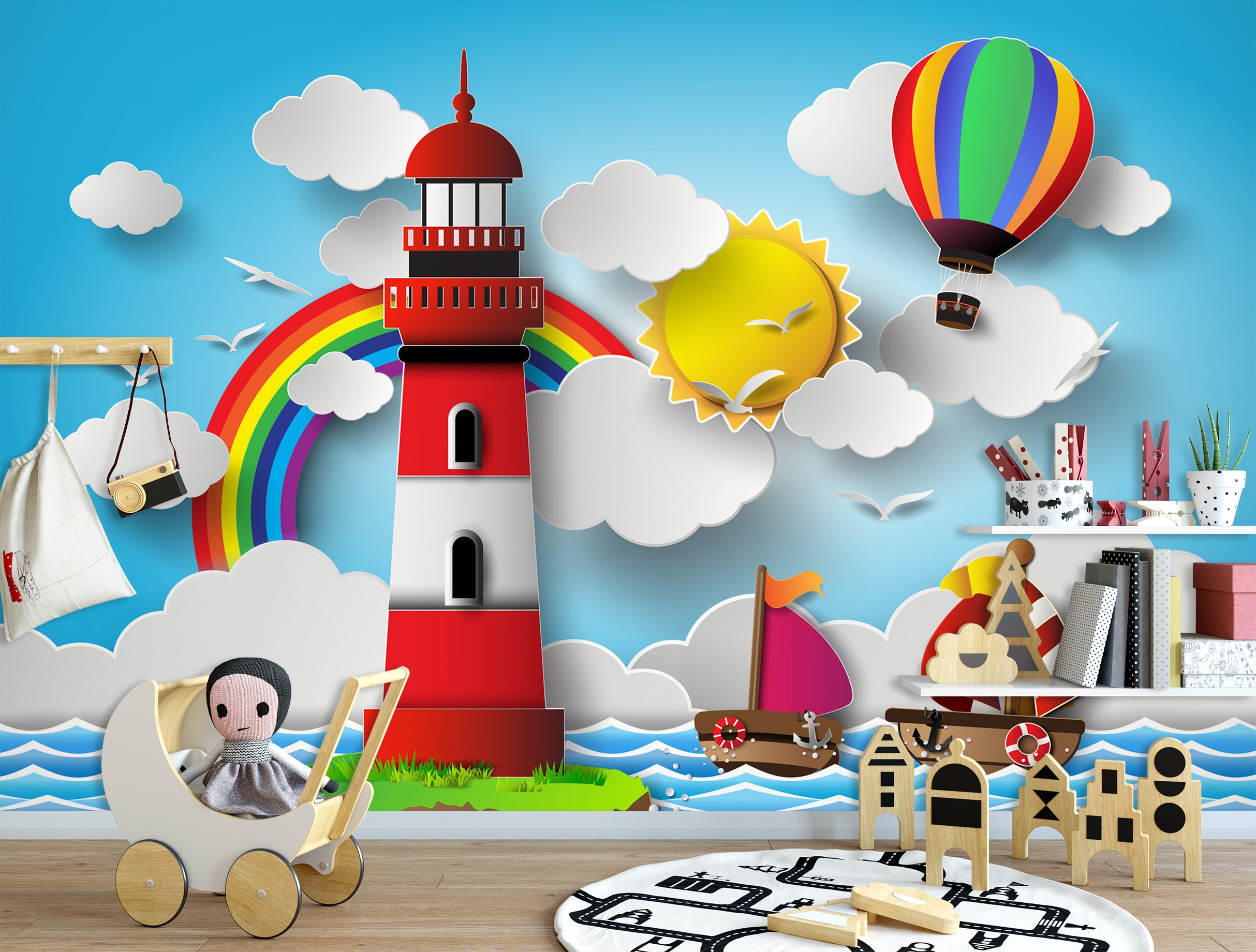 3D Lighthouse Balloon 1649 Wall Murals