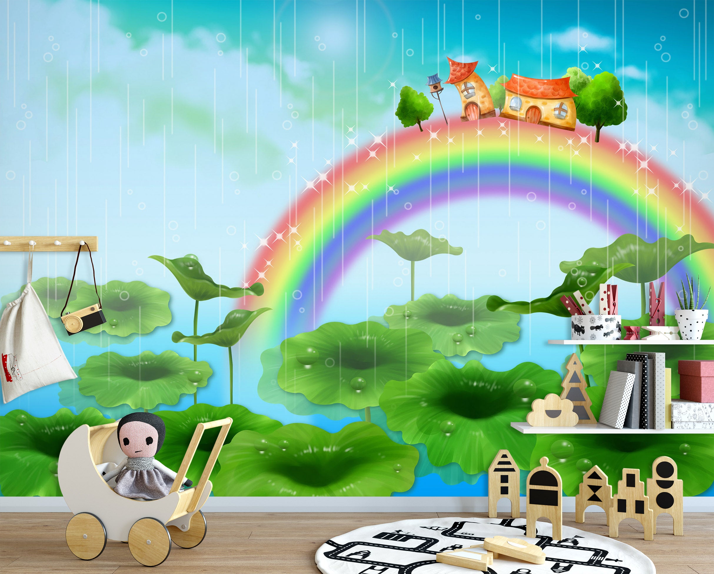 3D Rainbow Lotus Pond 1710 Wall Murals