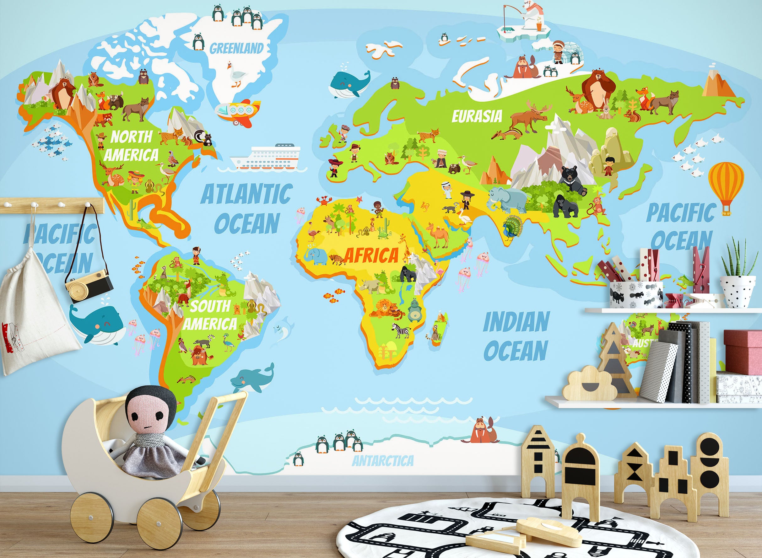 3D Animal Distribution 2065 World Map Wall Murals