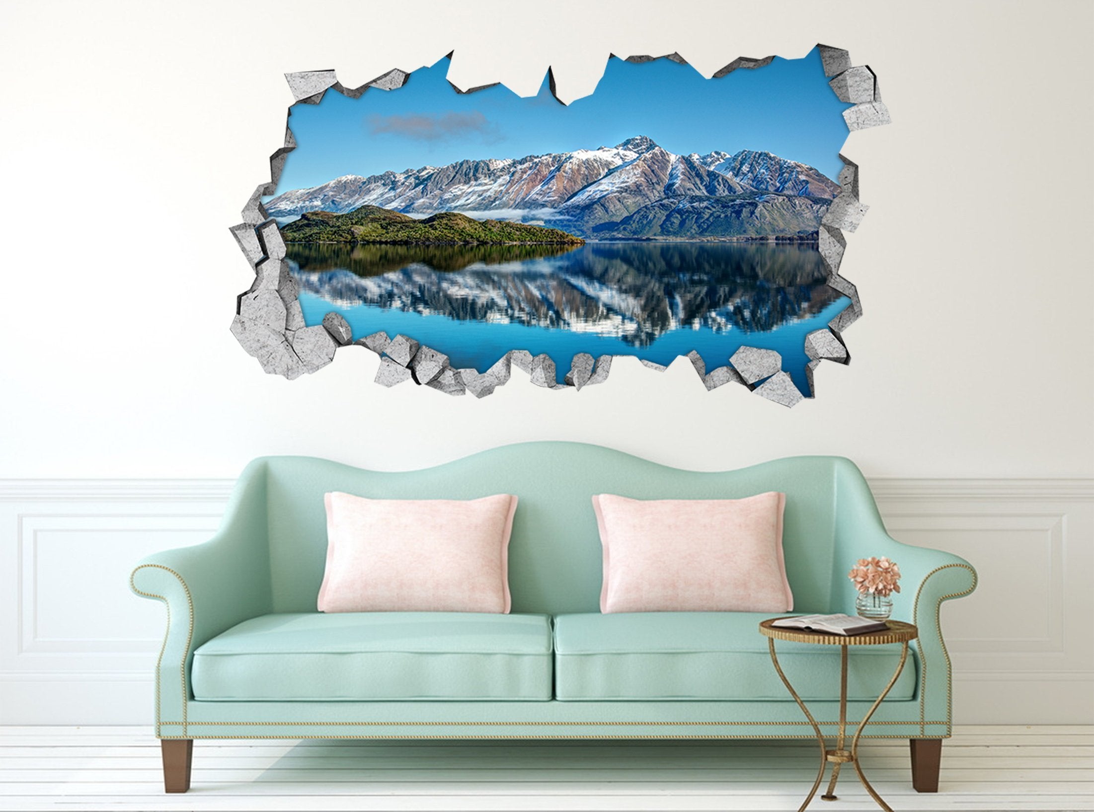 3D Blue Mountain Lake 310 Broken Wall Murals Wallpaper AJ Wallpaper