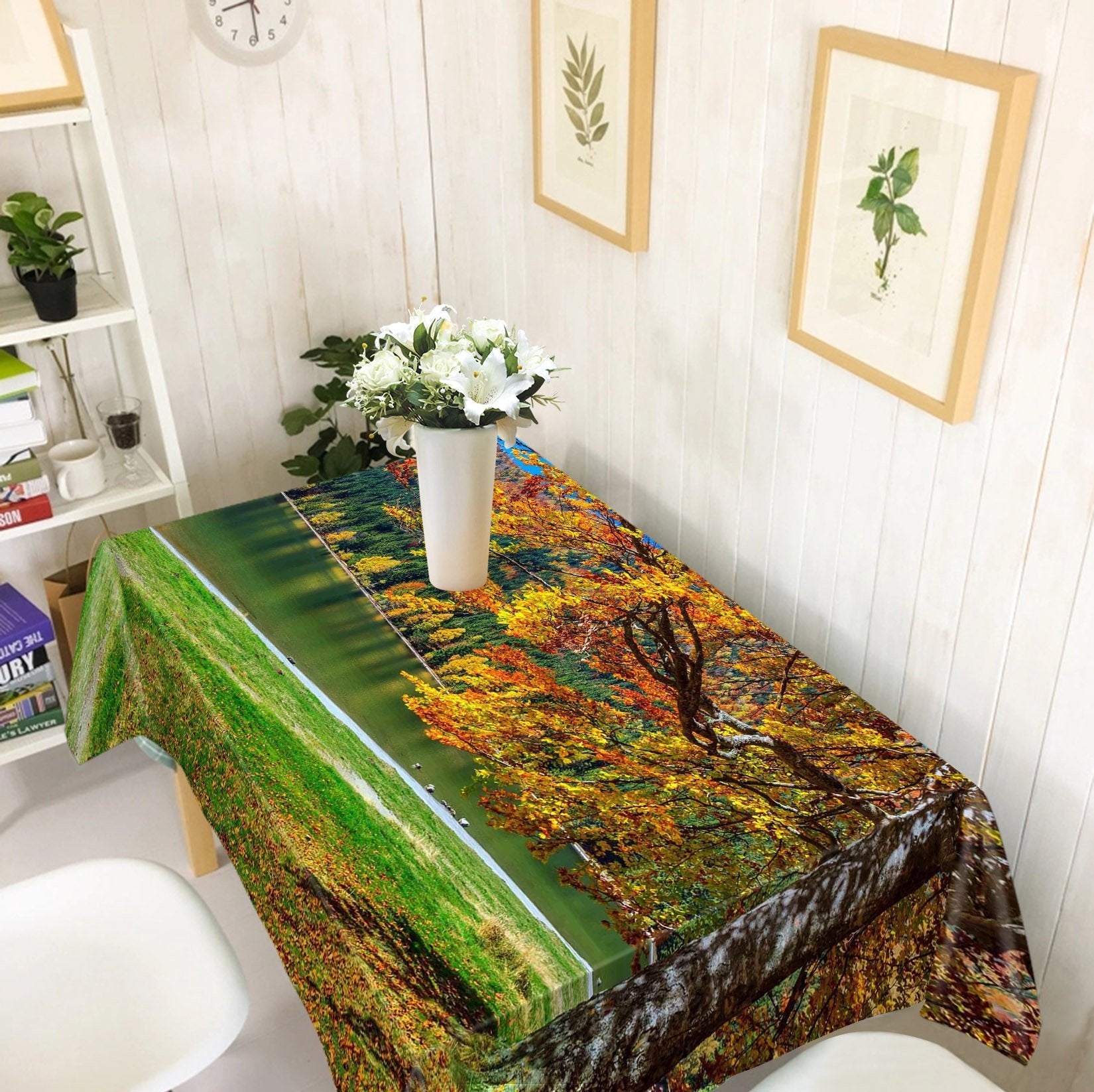 3D Lakeside Colorful Trees 703 Tablecloths Wallpaper AJ Wallpaper