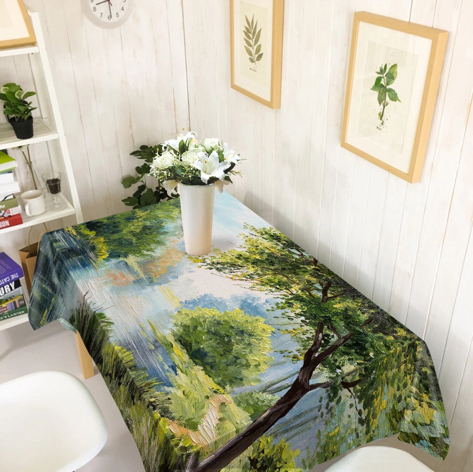 3D Oil Painting River Trees 633 Tablecloths Wallpaper AJ Wallpaper
