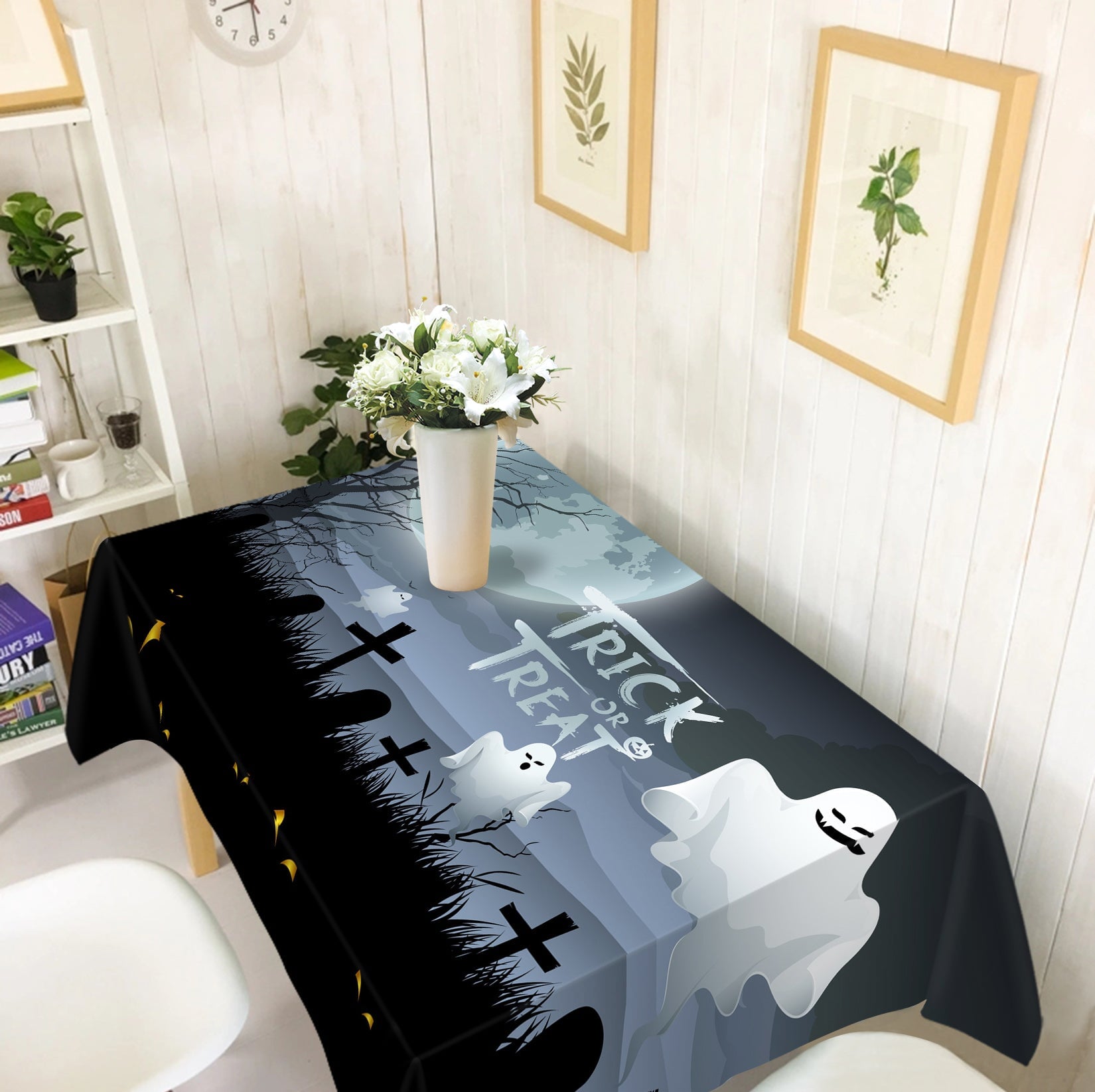 3D Moon Graveyard Ghost 054 Halloween Tablecloths Wallpaper AJ Wallpaper