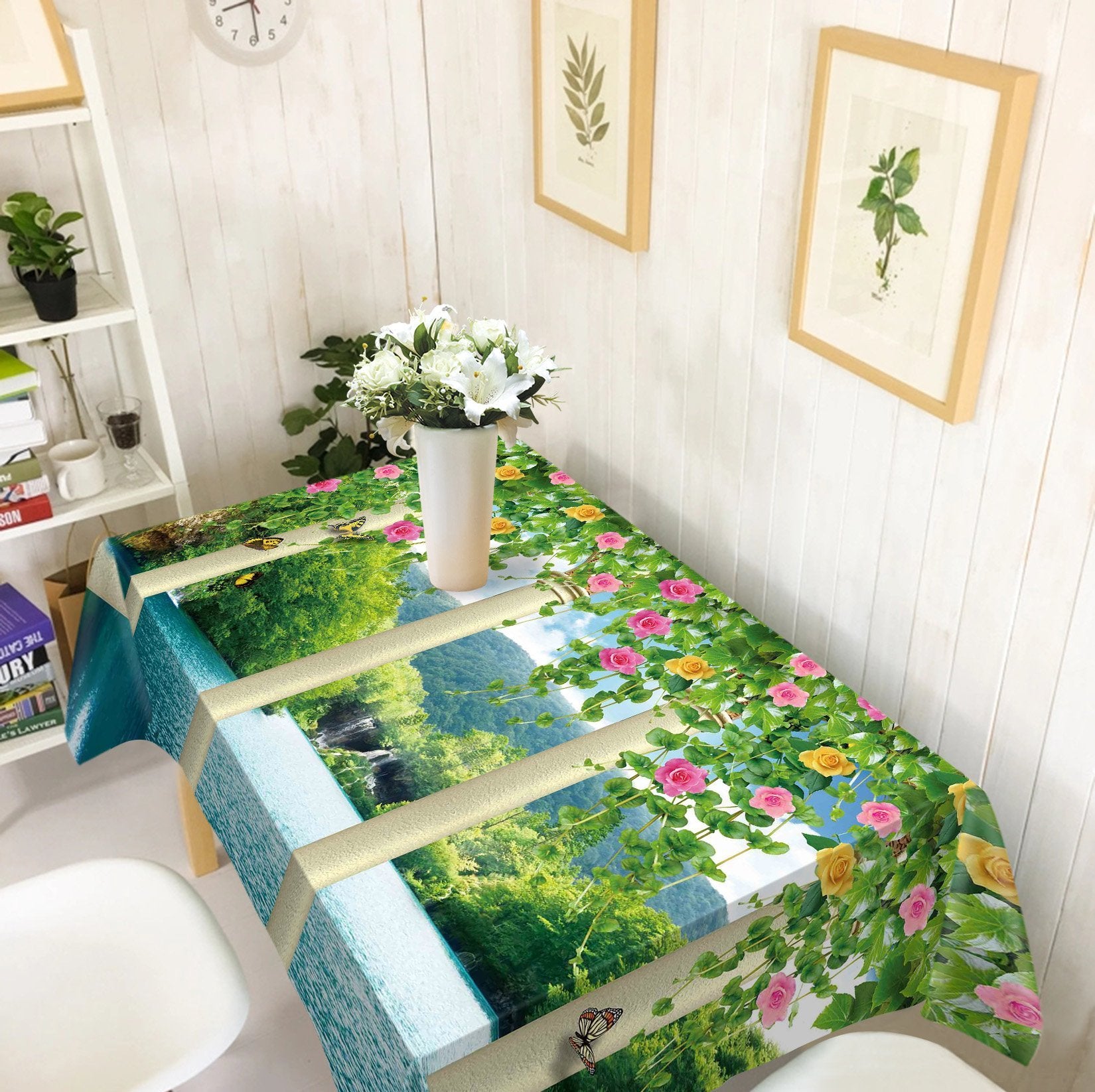 3D Lakeside Pillars Flowers Vines 143 Tablecloths Wallpaper AJ Wallpaper