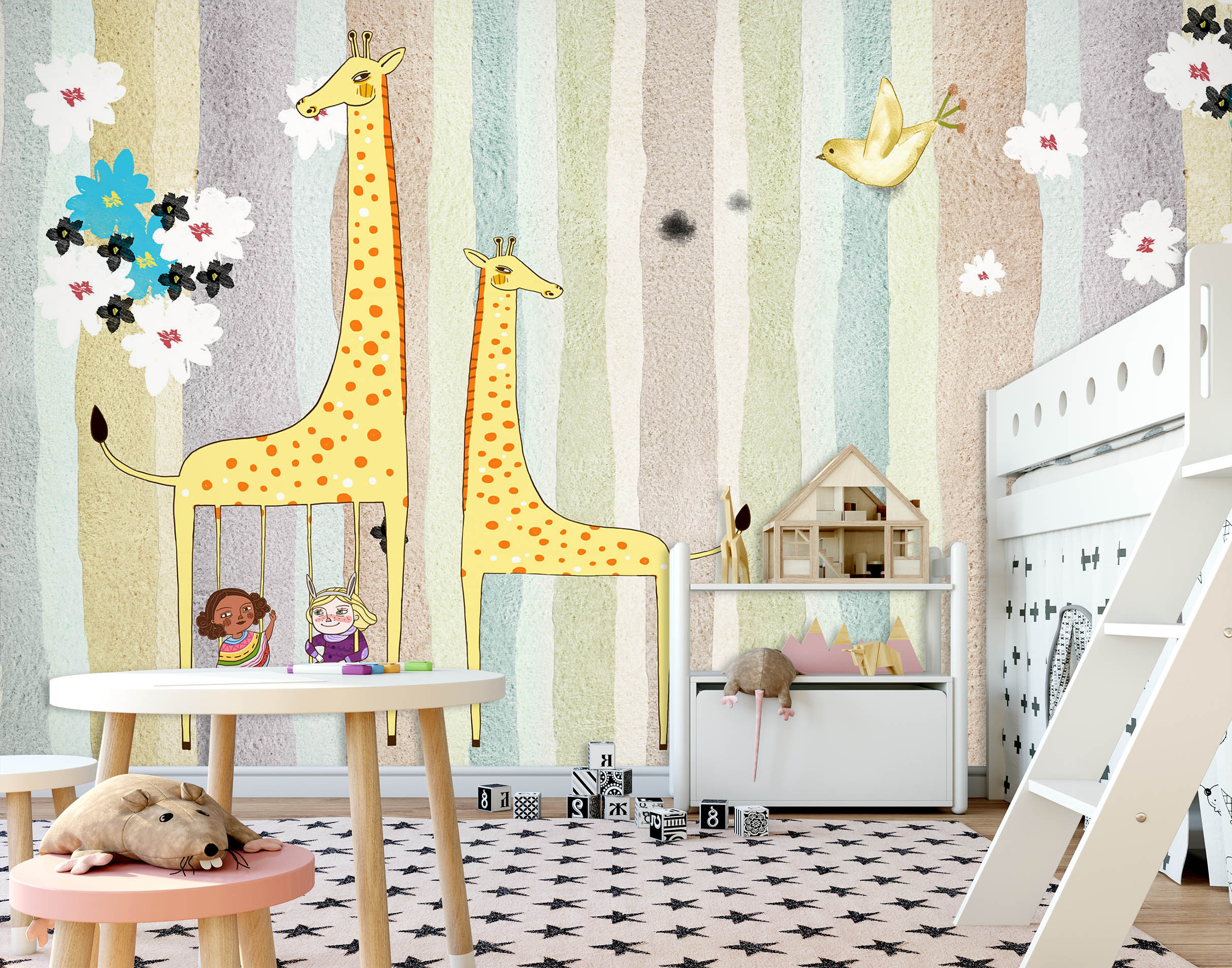 3D Yellow Giraffe 010 Wall Murals