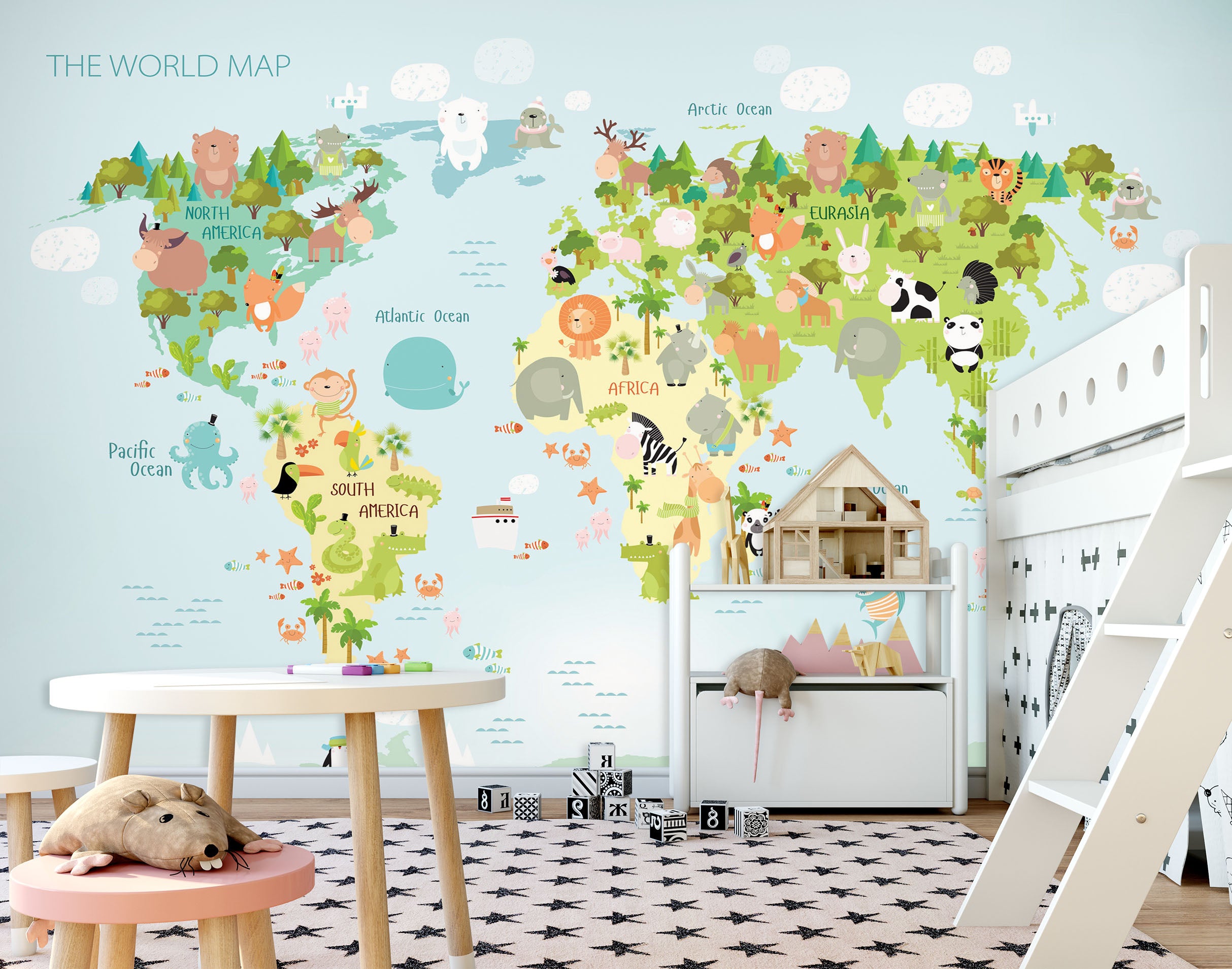 3D Cute Animal 2146 World Map Wall Murals