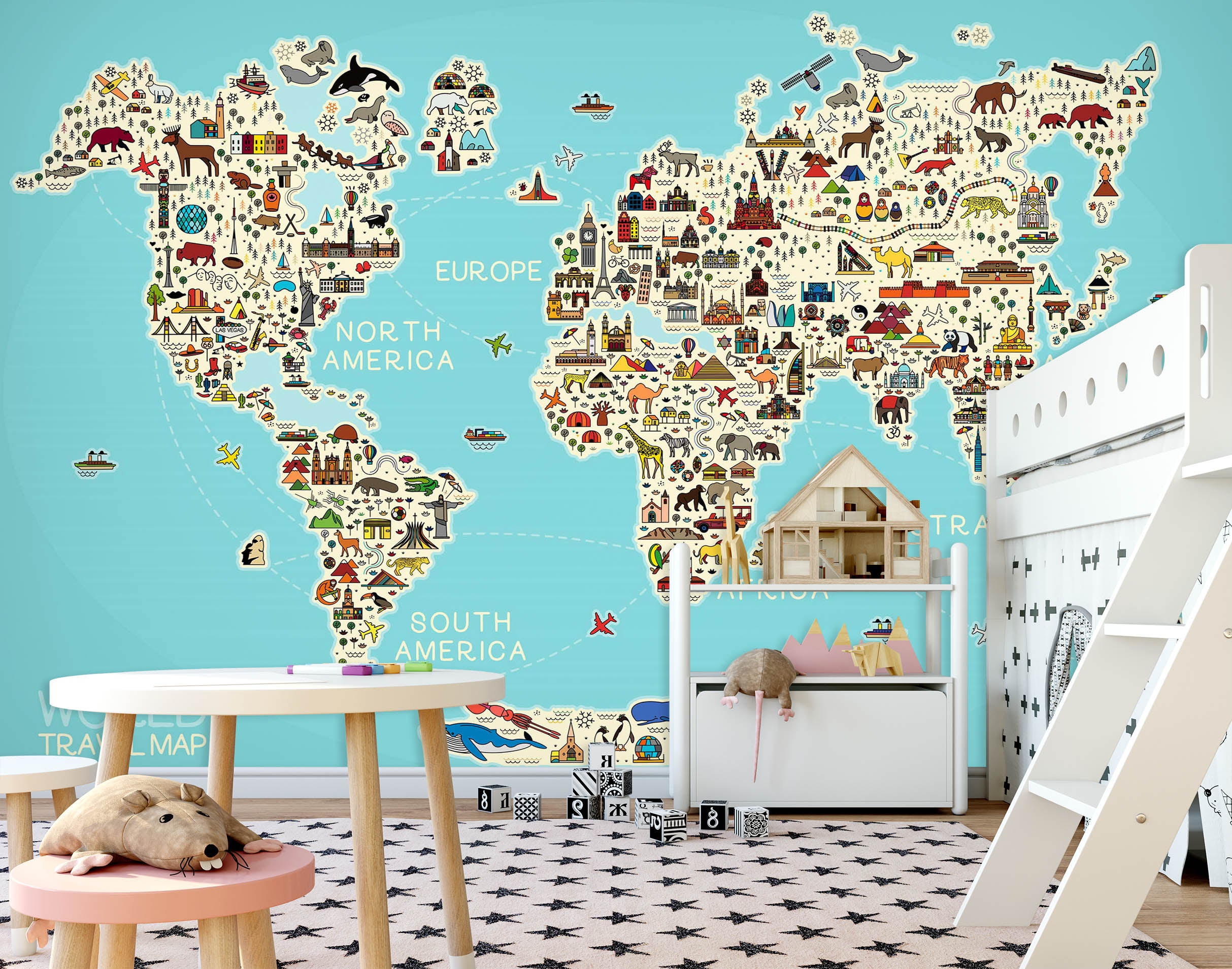 3D Animal Forest 2153 World Map Wall Murals