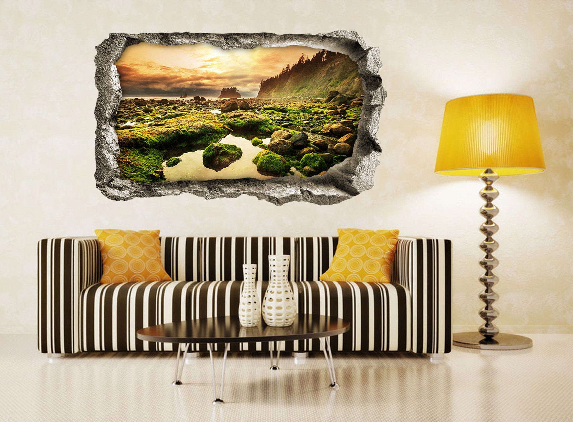 3D Seaside Puddle 049 Broken Wall Murals Wallpaper AJ Wallpaper
