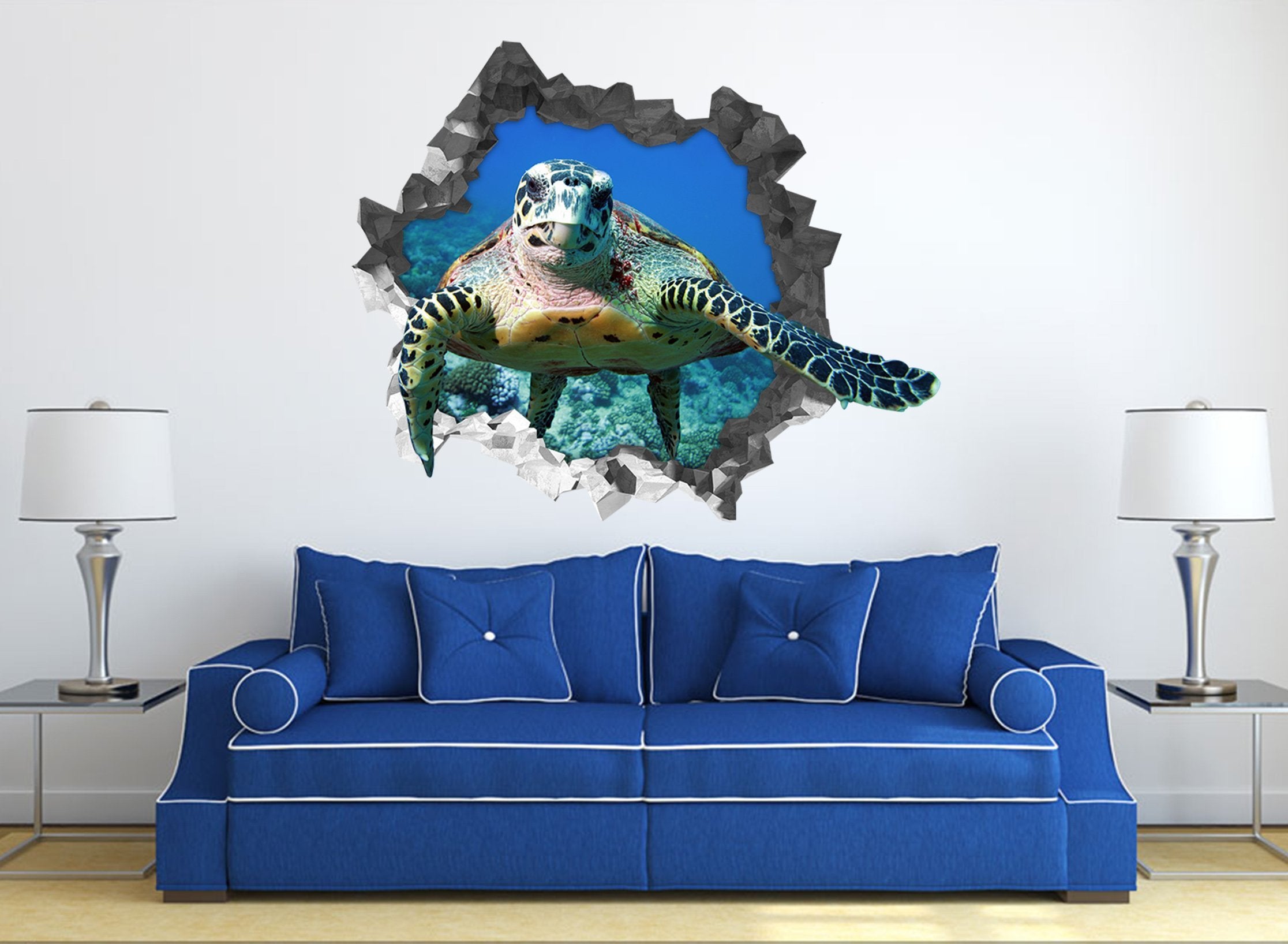 3D Ocean Turtle 64 Broken Wall Murals Wallpaper AJ Wallpaper
