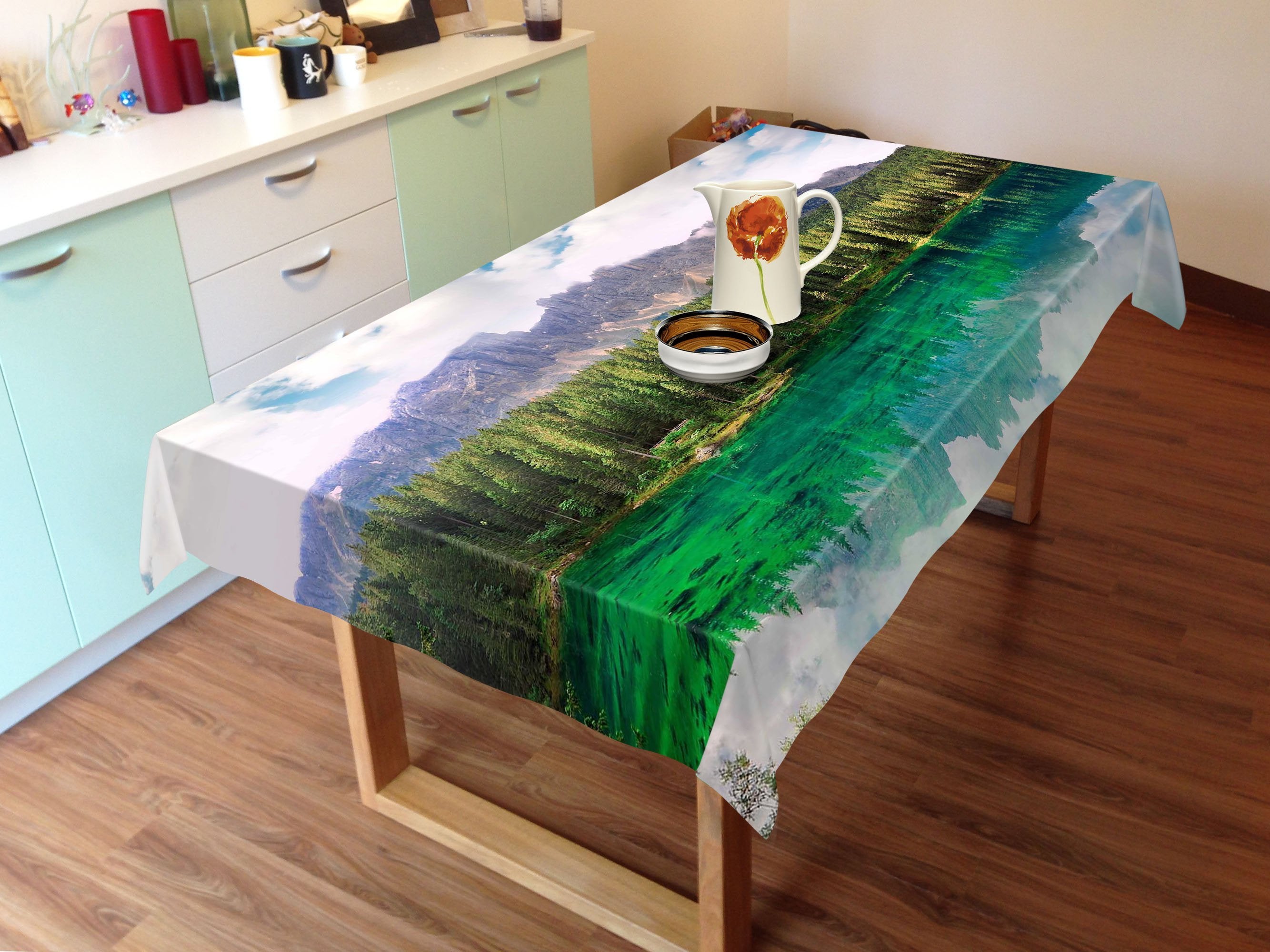 3D Mountain Forest Lake 722 Tablecloths Wallpaper AJ Wallpaper